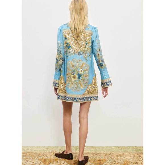 NEW ALEMAIS Cassie Blue and Gold Floral Mini Dress - Picture 3 of 10